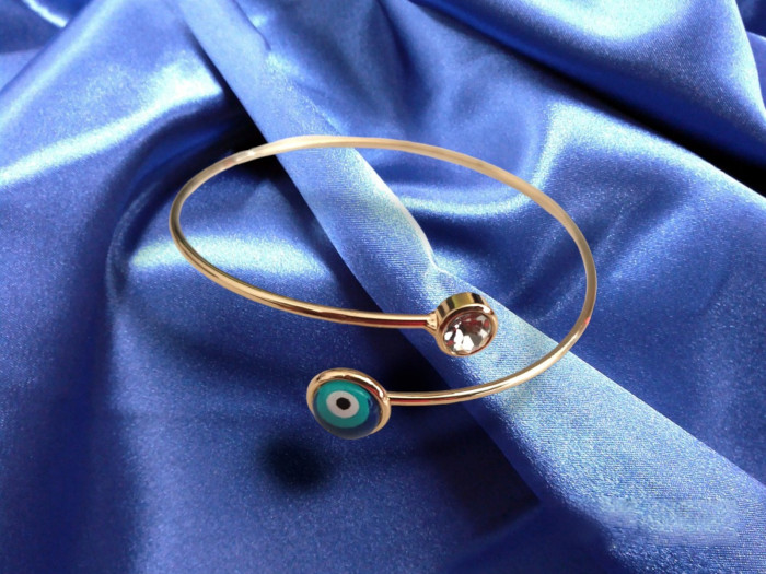 Evil Eye Cuff Bracelet with Diamante Gold Finish